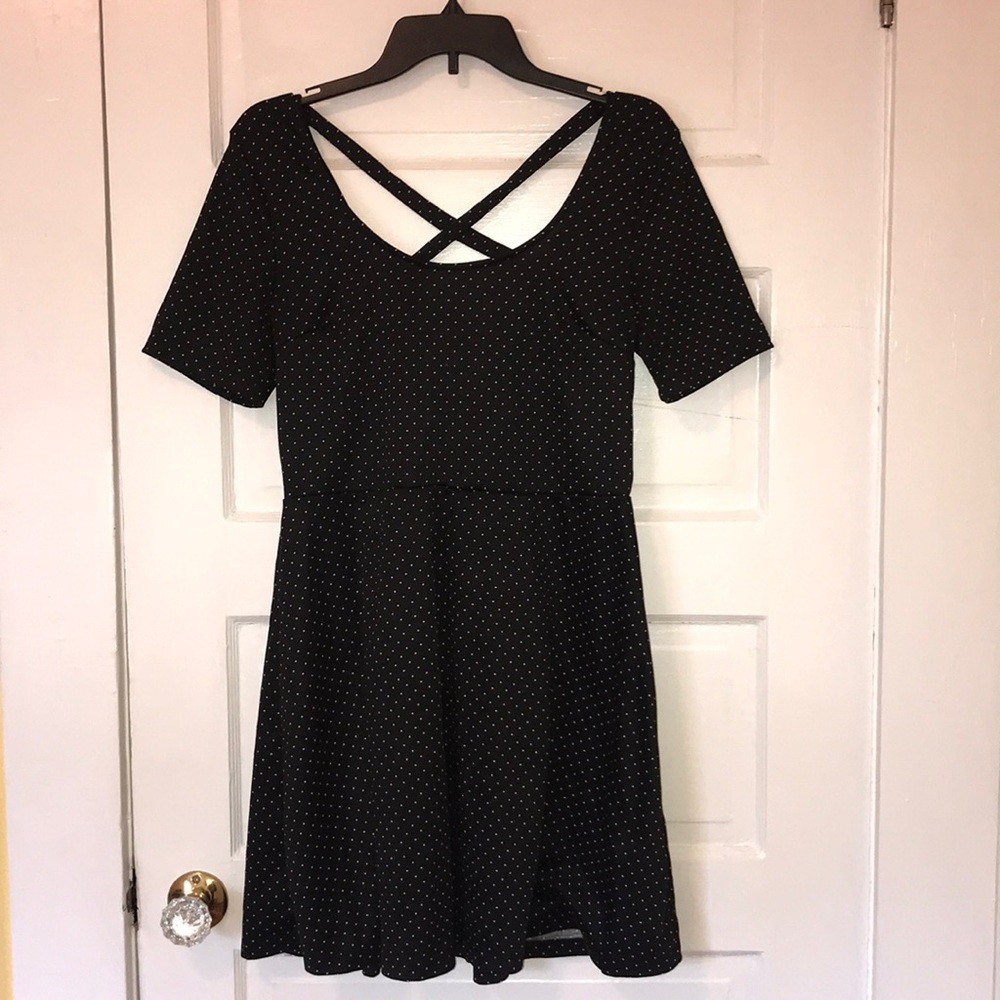 Black H&M Dress w/ White Polka Dots, Cross Back